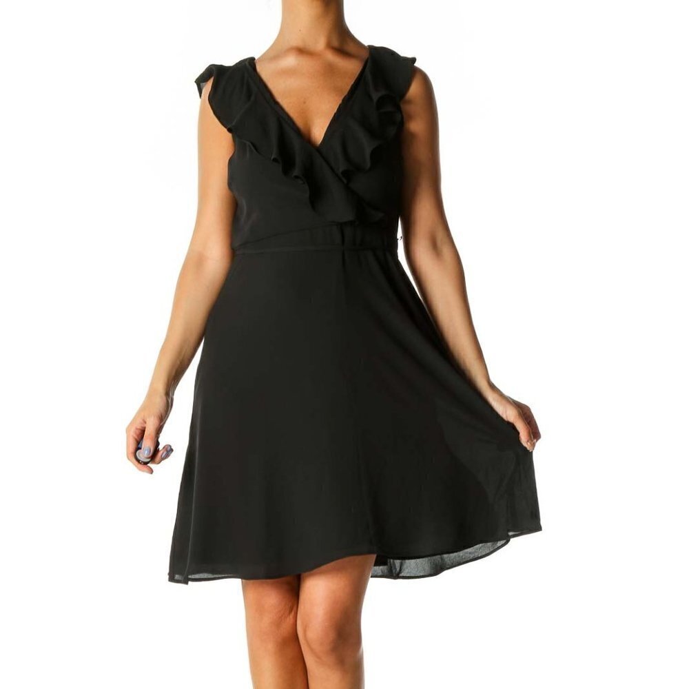 LOFT Black Solid Casual Fit & Flare Dress - Picture 1 of 3